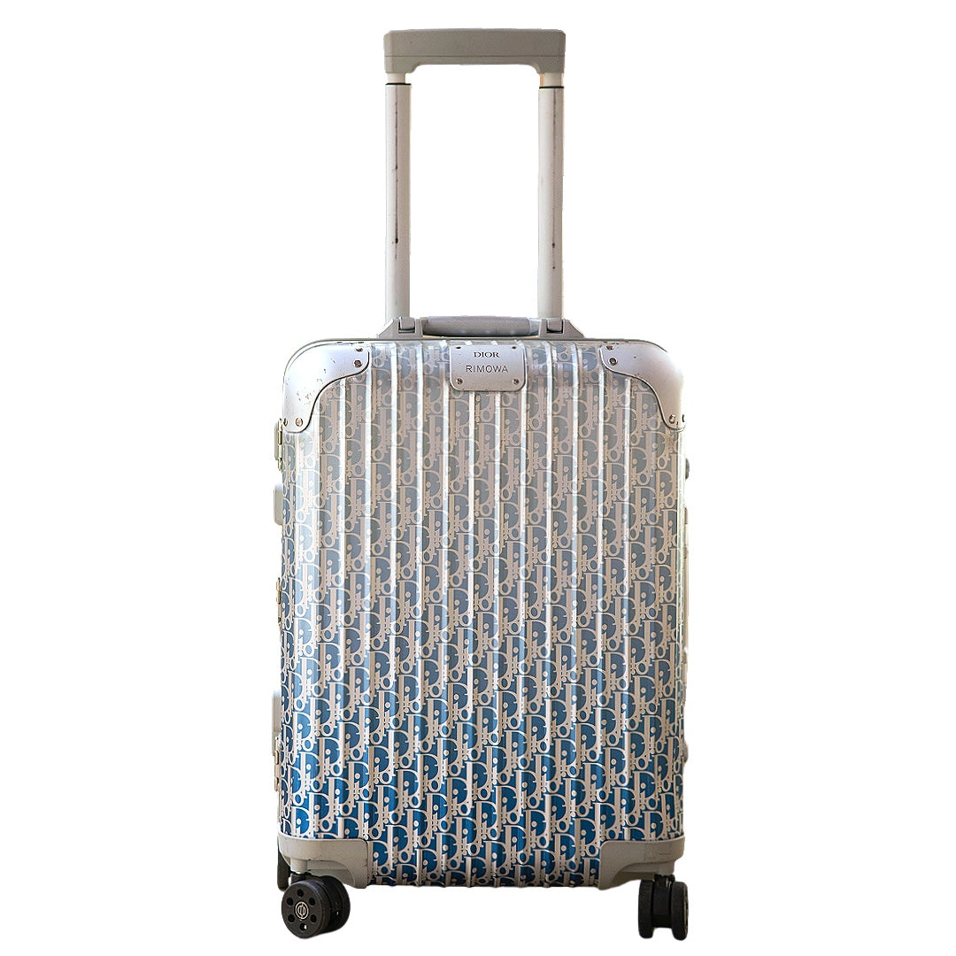 Dior x Rimowa Gradient Blue Oblique Aluminum Carry On Suitcase & Matching Hand Case Set