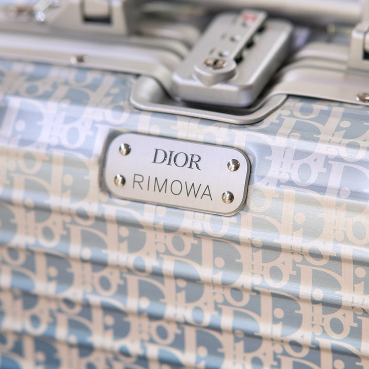 Dior x Rimowa Gradient Blue Oblique Aluminum Carry On Suitcase & Matching Hand Case Set