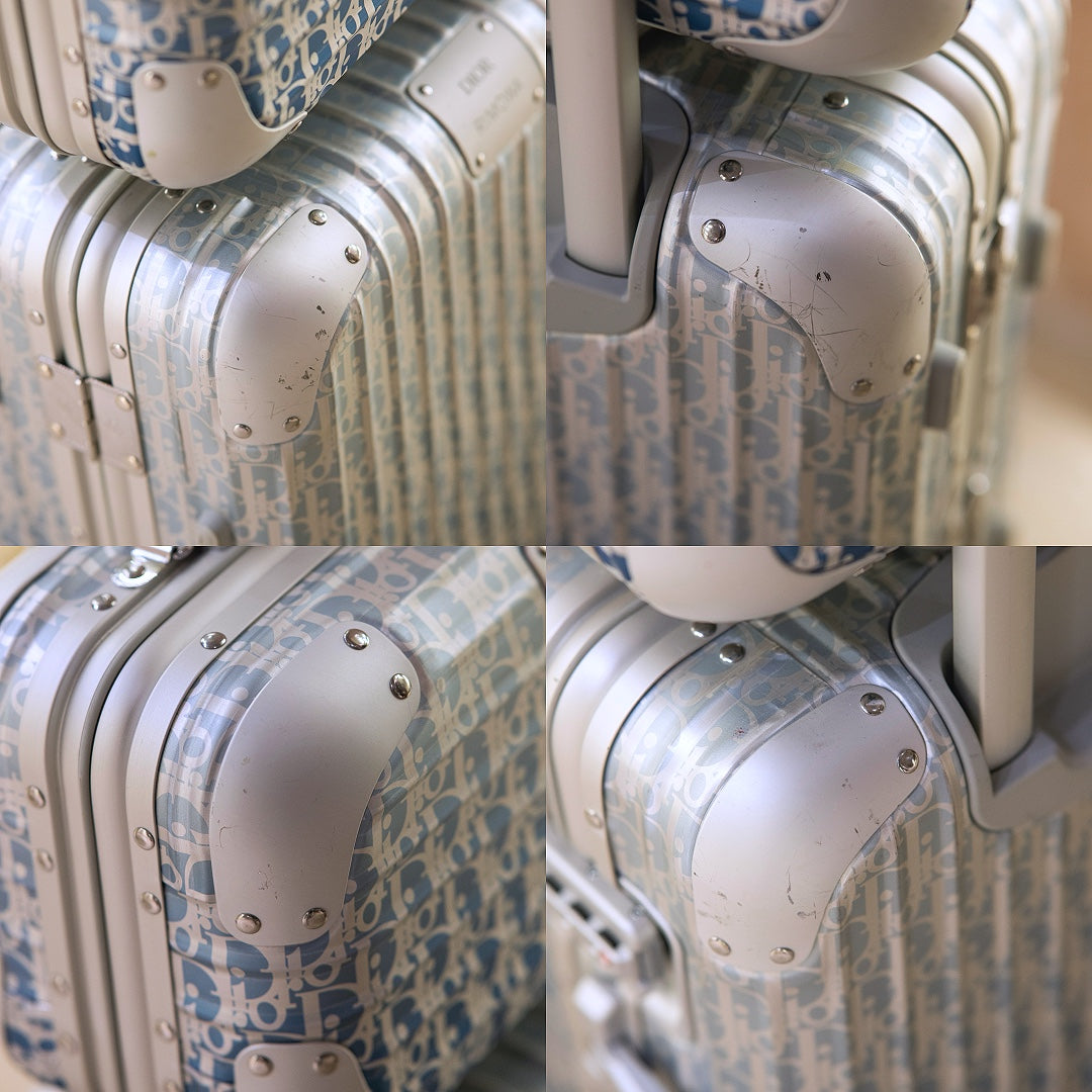 Dior x Rimowa Gradient Blue Oblique Aluminum Carry On Suitcase & Matching Hand Case Set