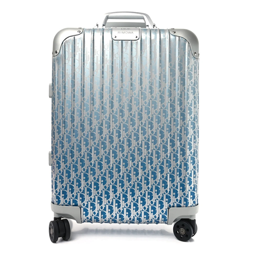 Dior x Rimowa Gradient Blue Oblique Aluminum Carry On Suitcase & Matching Hand Case Set