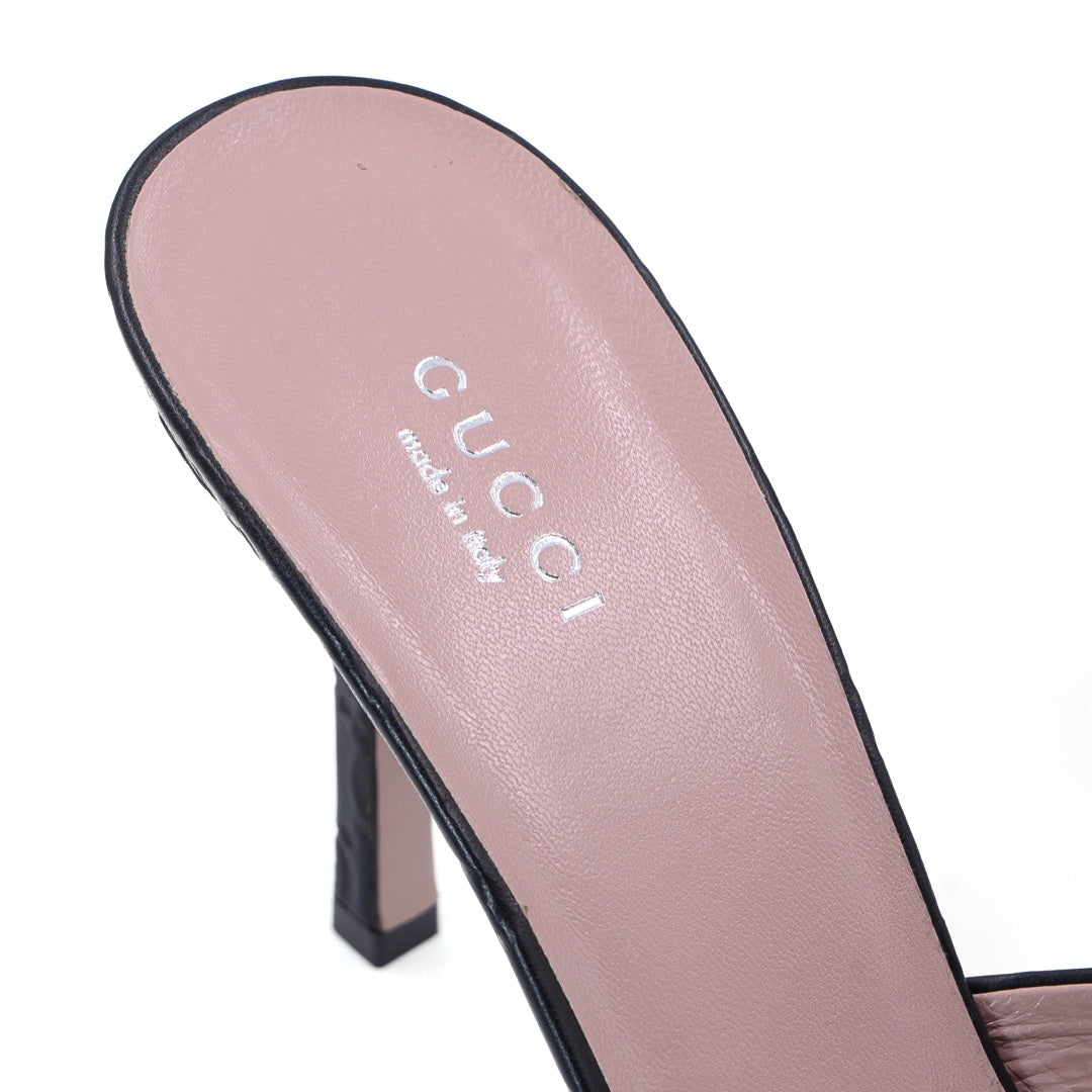 GUCCI Black Guccissima Leather Horsebit Peep-Toe Mule Sandals