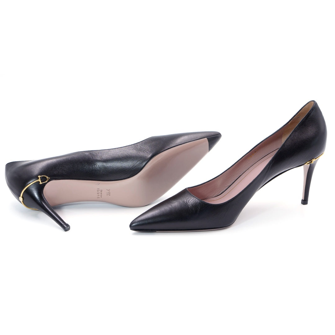 GUCCI Black Leather Pointed Toe Pumps