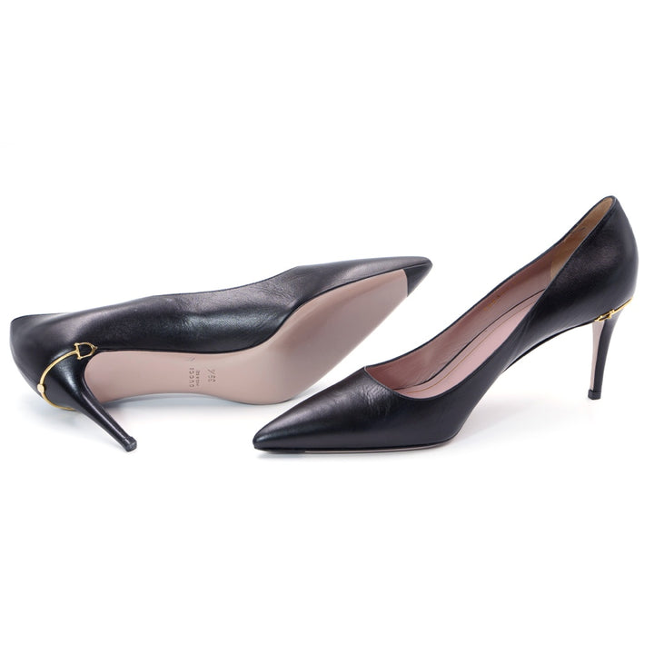 GUCCI Black Leather Pointed Toe Pumps
