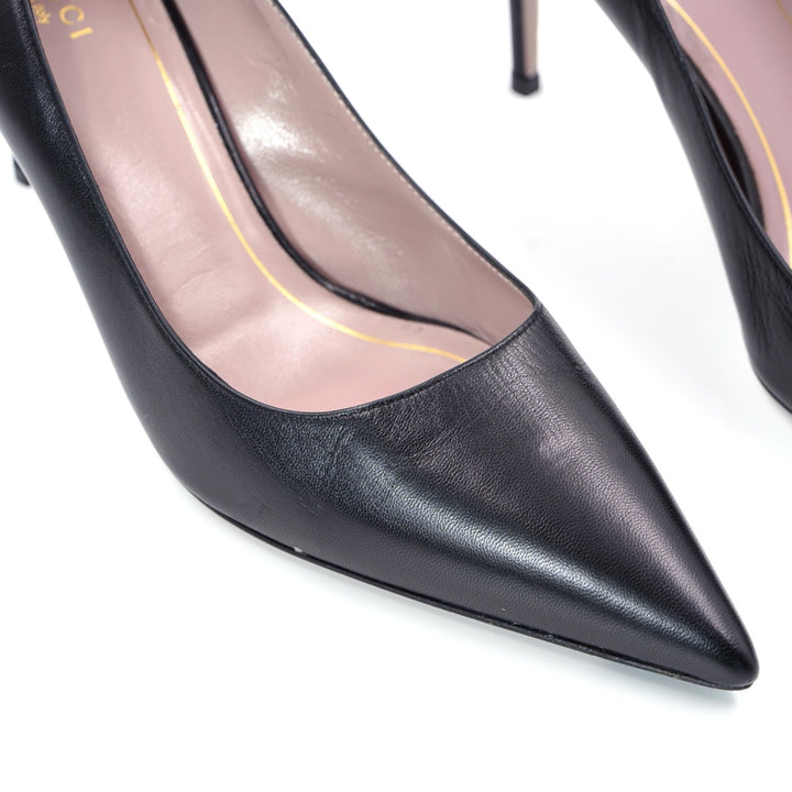 GUCCI Black Leather Pointed Toe Pumps