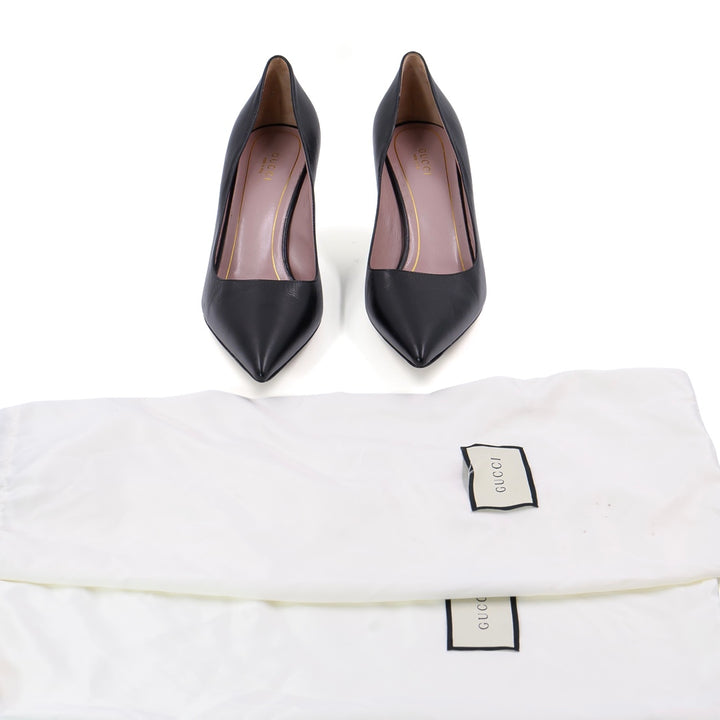 GUCCI Black Leather Pointed Toe Pumps