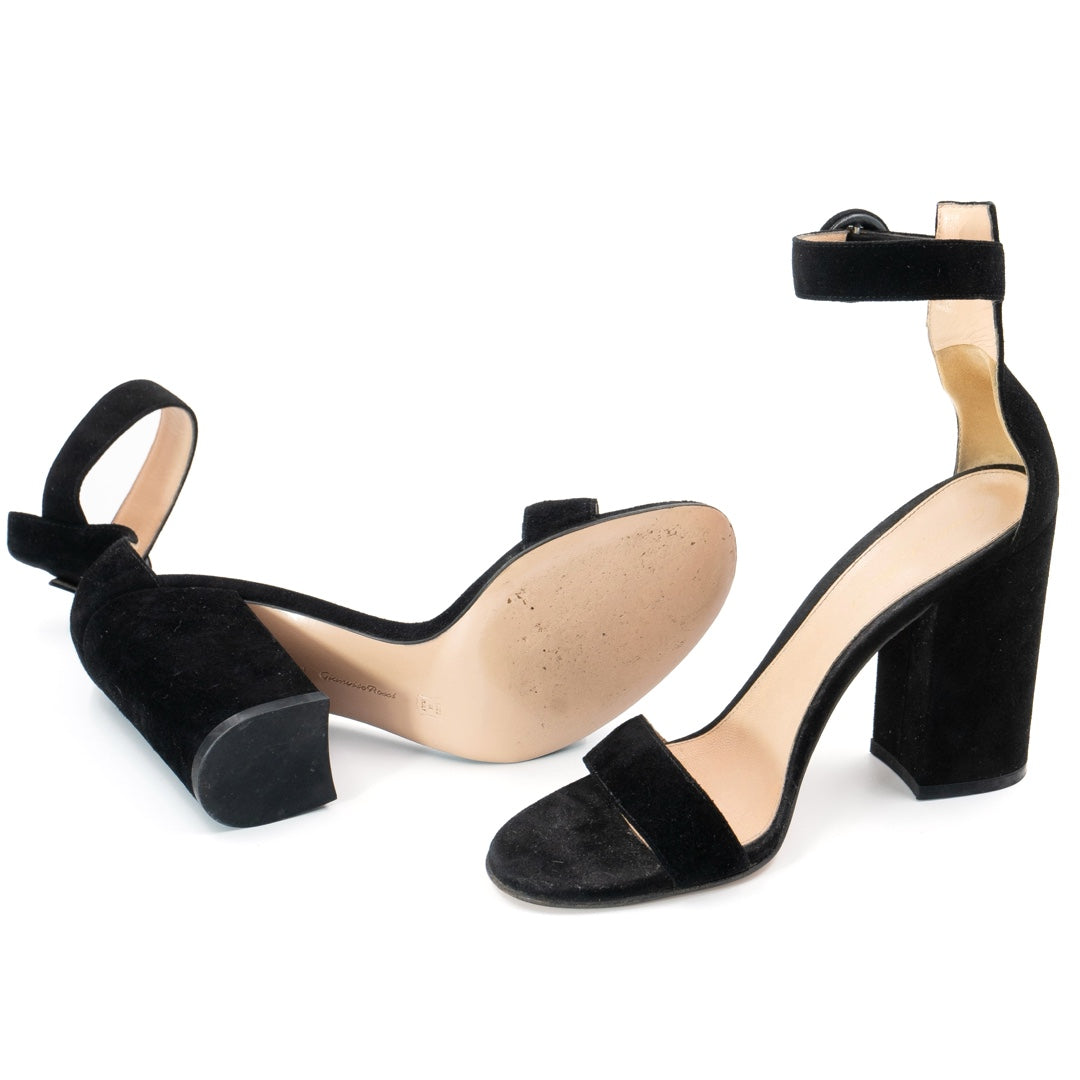 Gianvito Rossi Portofino 105 Block Heel Sandals in black suede