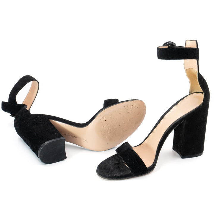 Gianvito Rossi Portofino 105 Block Heel Sandals in black suede