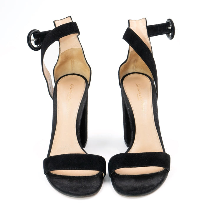 Gianvito Rossi Portofino 105 Block Heel Sandals in black suede
