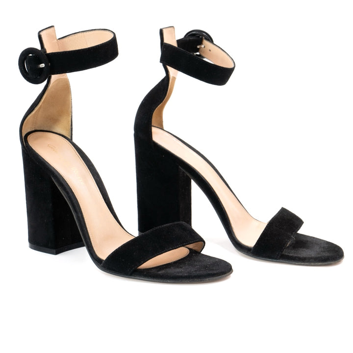 Gianvito Rossi Portofino 105 Block Heel Sandals in black suede