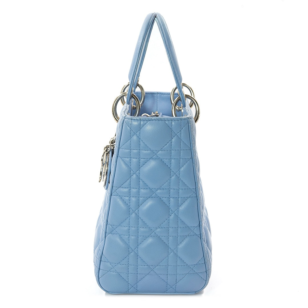 Dior Lady Dior Medium Bag in Blue Cannage Lambskin with Silver Tone Hardware - Gemaee  UAE