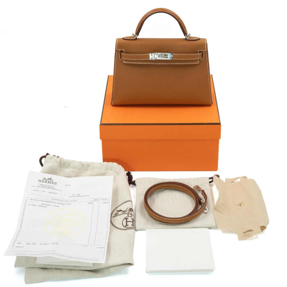 Hermès Mini Kelly Bag in Gold Epsom Leather with Palladium Hardware - Gemaee  UAE