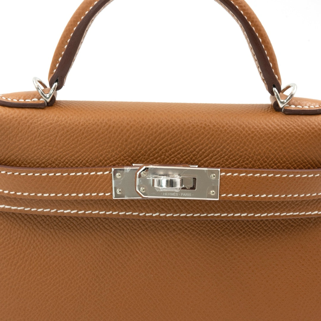 Hermès Mini Kelly Bag in Gold Epsom Leather with Palladium Hardware - Gemaee  UAE