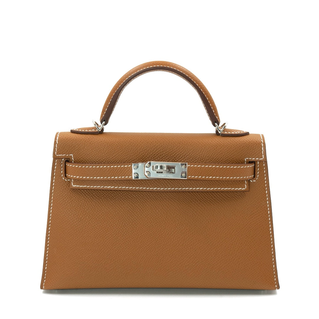 Hermès Mini Kelly Bag in Gold Epsom Leather with Palladium Hardware - Gemaee  UAE