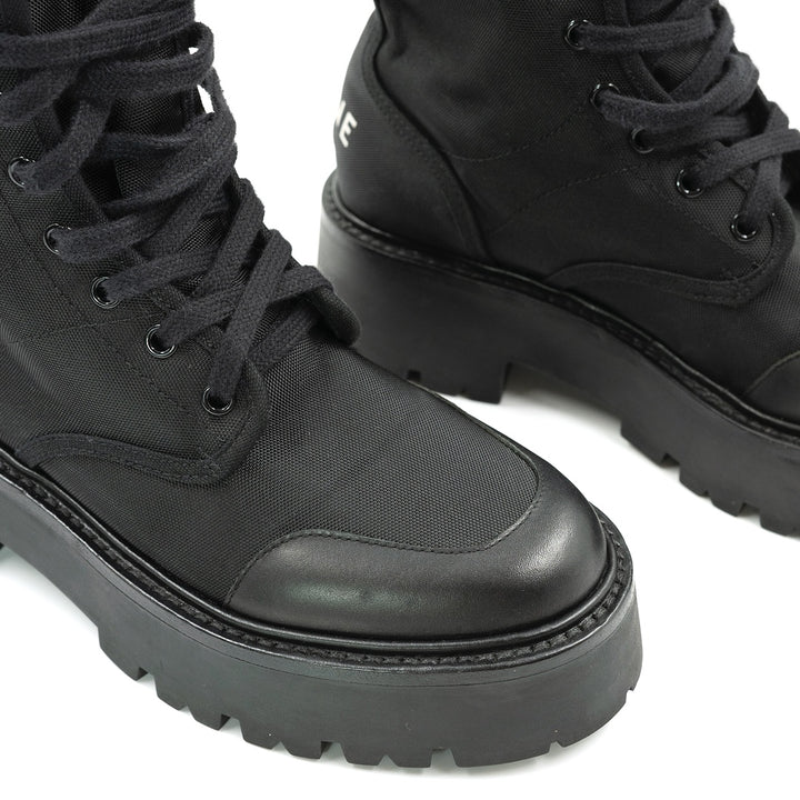 Celine Bulky Laced-Up Black Nylon and Shiny Bullskin Combat Boot - Gemaee  UAE