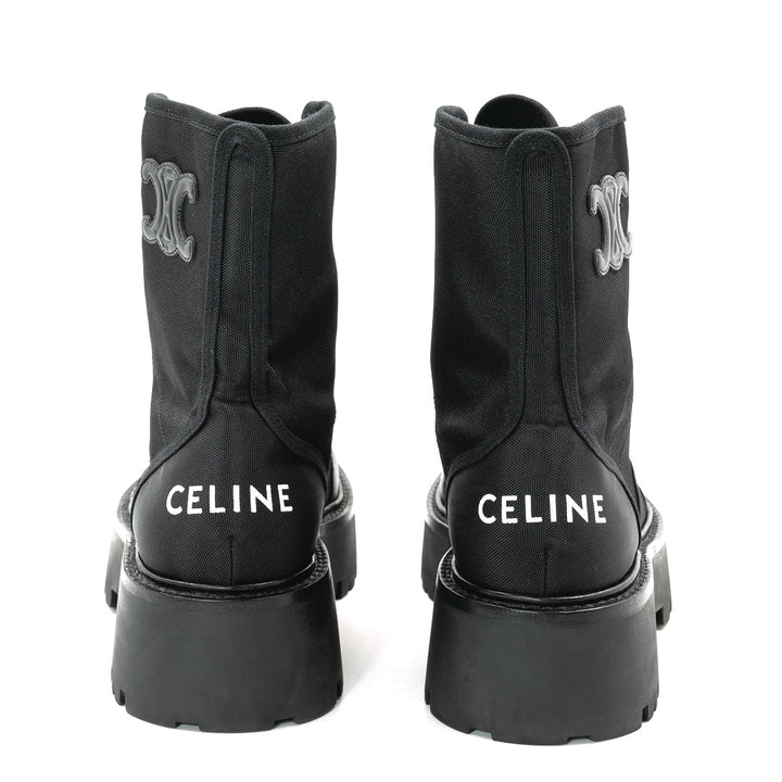 Celine Bulky Laced-Up Black Nylon and Shiny Bullskin Combat Boot - Gemaee  UAE