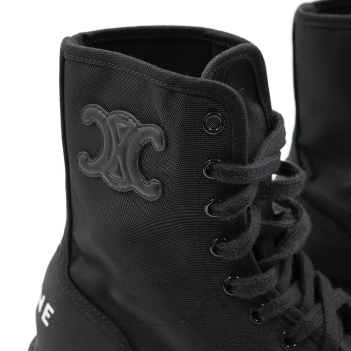 Celine Bulky Laced-Up Black Nylon and Shiny Bullskin Combat Boot - Gemaee  UAE
