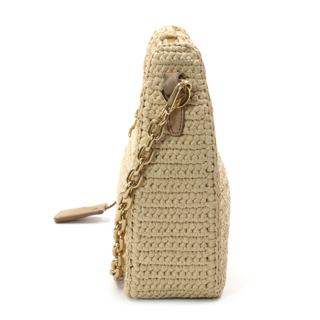 Prada Re Edition 2005 Beige Raffia Shoulder Bag with Gold Tone Hardware - Gemaee  UAE