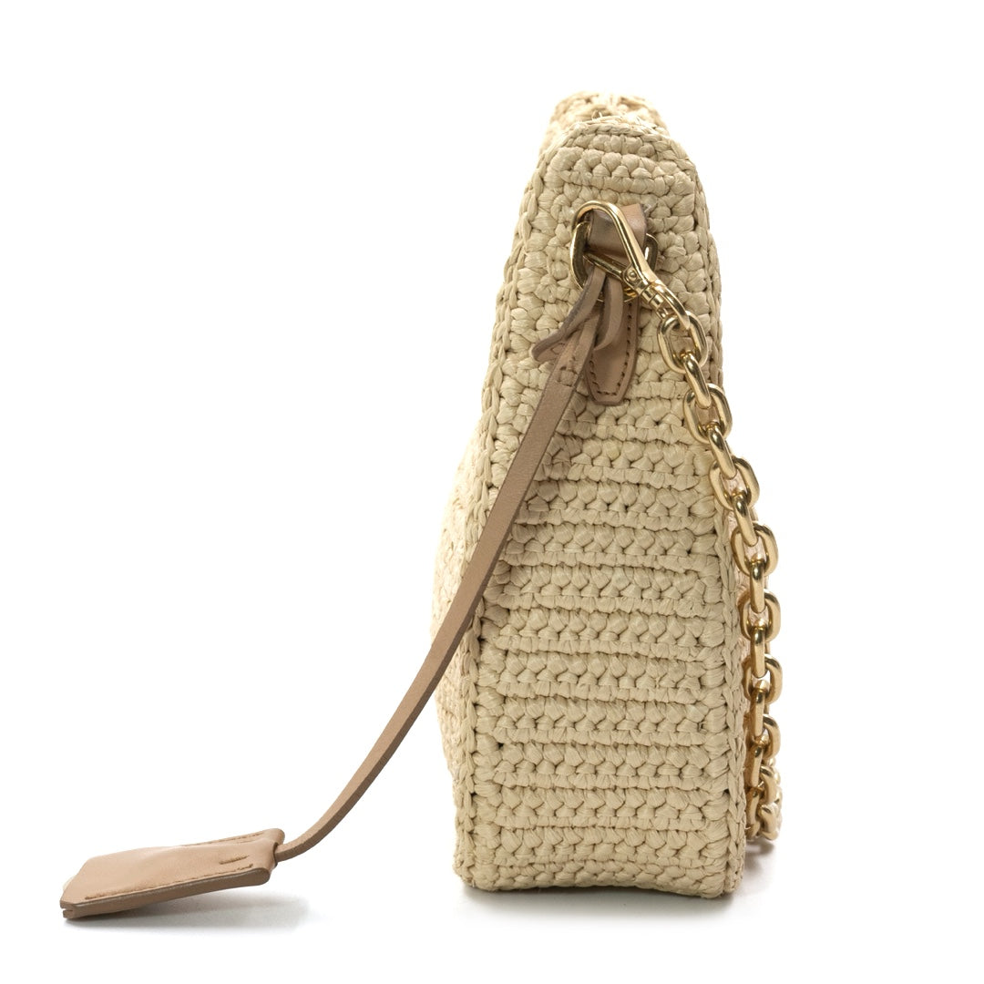 Prada Re Edition 2005 Beige Raffia Shoulder Bag with Gold Tone Hardware - Gemaee  UAE