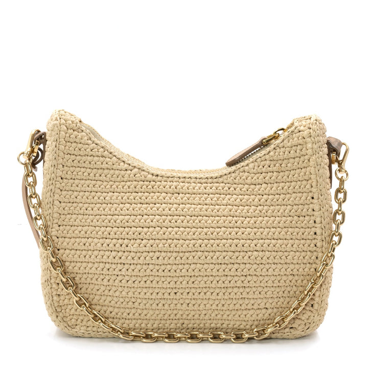 Prada Re Edition 2005 Beige Raffia Shoulder Bag with Gold Tone Hardware - Gemaee  UAE