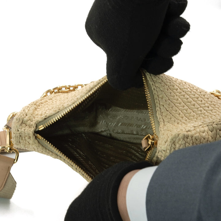Prada Re Edition 2005 Beige Raffia Shoulder Bag with Gold Tone Hardware - Gemaee  UAE