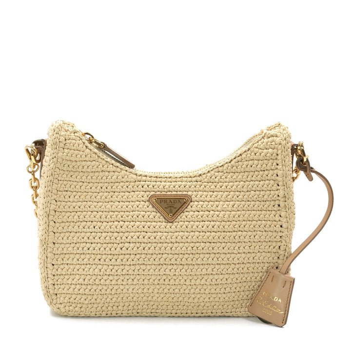 Prada Re Edition 2005 Beige Raffia Shoulder Bag with Gold Tone Hardware - Gemaee  UAE