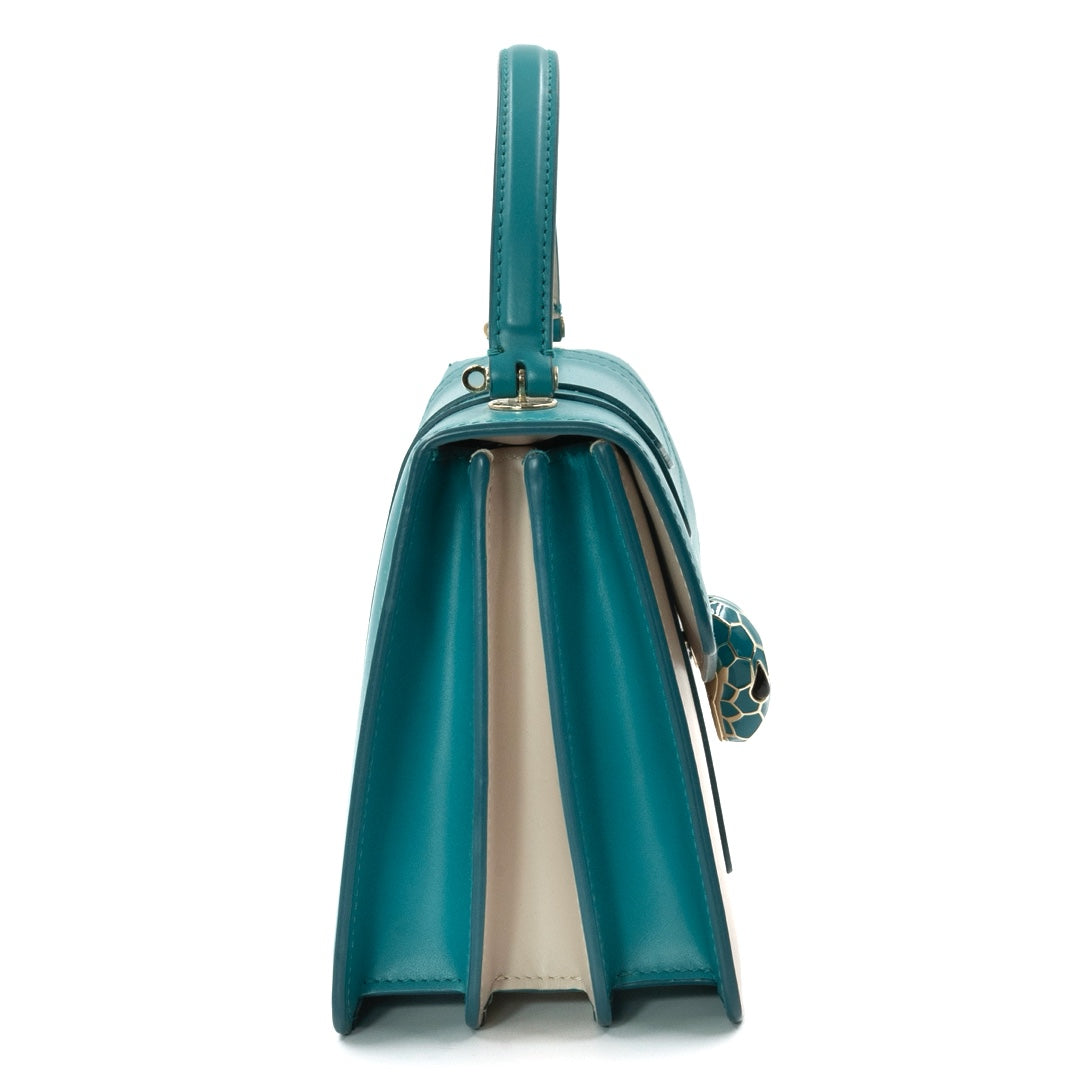 Bulgari Serpenti Forever Small Top Handle Bag in Emerald Green & Ivory Calf Leather - Gemaee  UAE