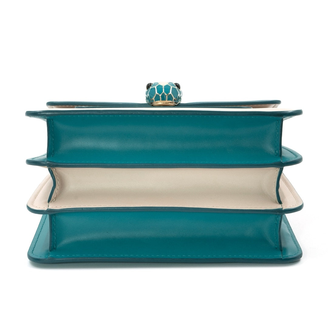 Bulgari Serpenti Forever Small Top Handle Bag in Emerald Green & Ivory Calf Leather - Gemaee  UAE