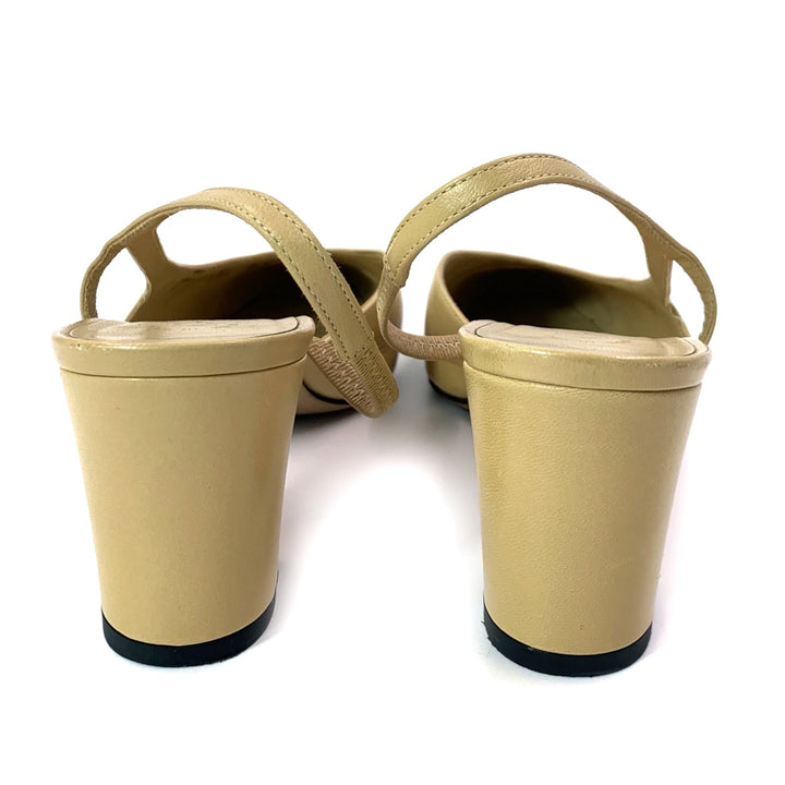 Chanel Beige & Black Goatskin and grossgrain slingbacks