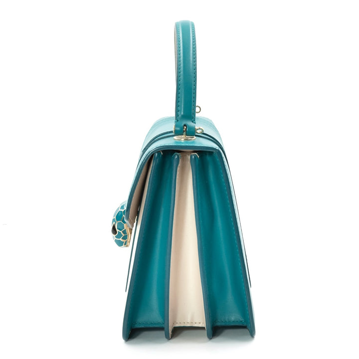 Bulgari Serpenti Forever Small Top Handle Bag in Emerald Green & Ivory Calf Leather - Gemaee  UAE