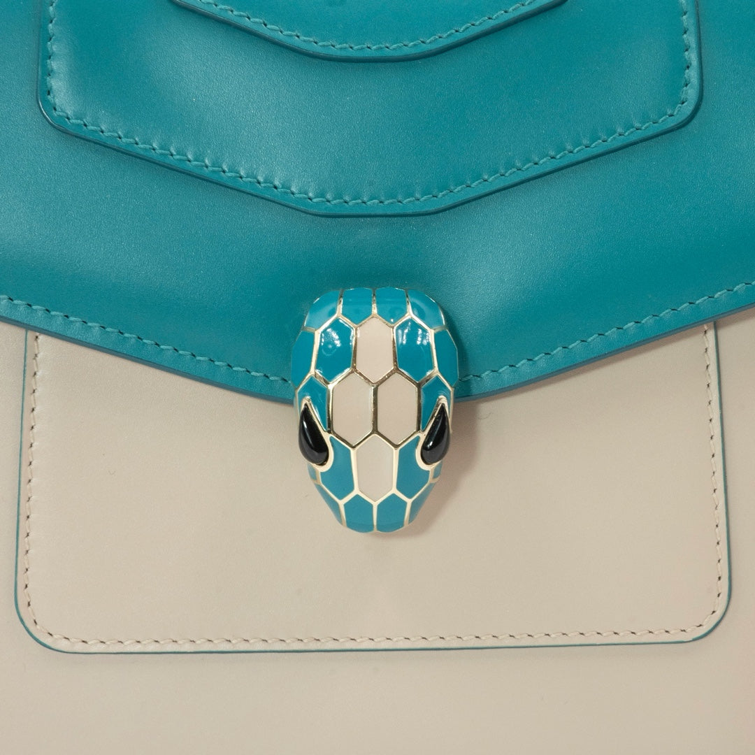 Bulgari Serpenti Forever Small Top Handle Bag in Emerald Green & Ivory Calf Leather - Gemaee  UAE