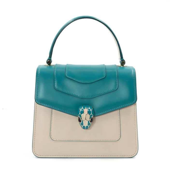 Bulgari Serpenti Forever Small Top Handle Bag in Emerald Green & Ivory Calf Leather - Gemaee  UAE