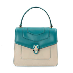 Bulgari Serpenti Forever Small Top Handle Bag in Emerald Green & Ivory Calf Leather