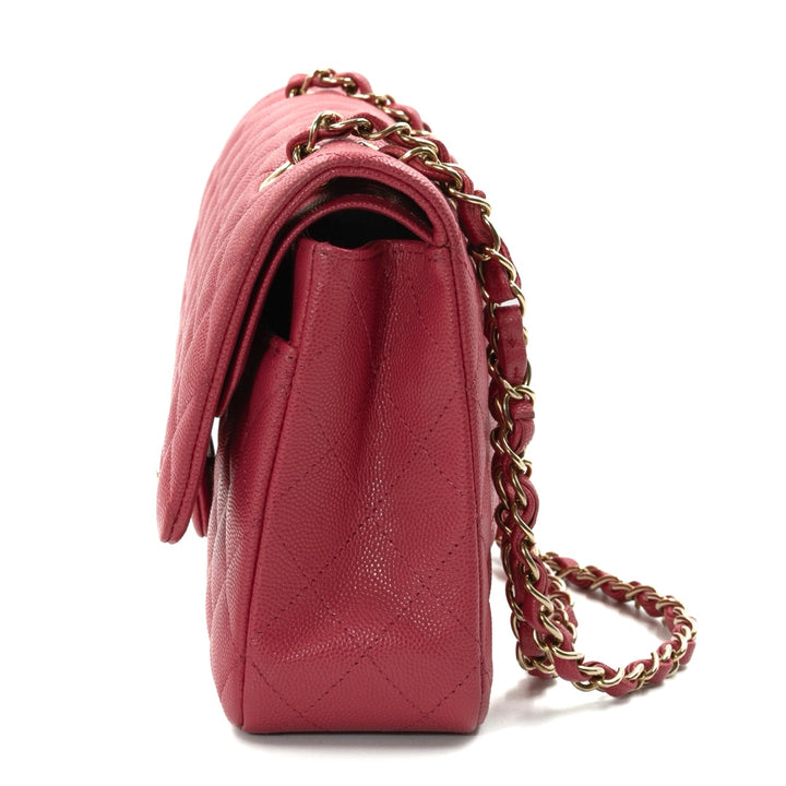 Chanel Medium Classic Double Flap Shoulder Bag in Pink Quilted Caviar Leather - Gemaee  UAE
