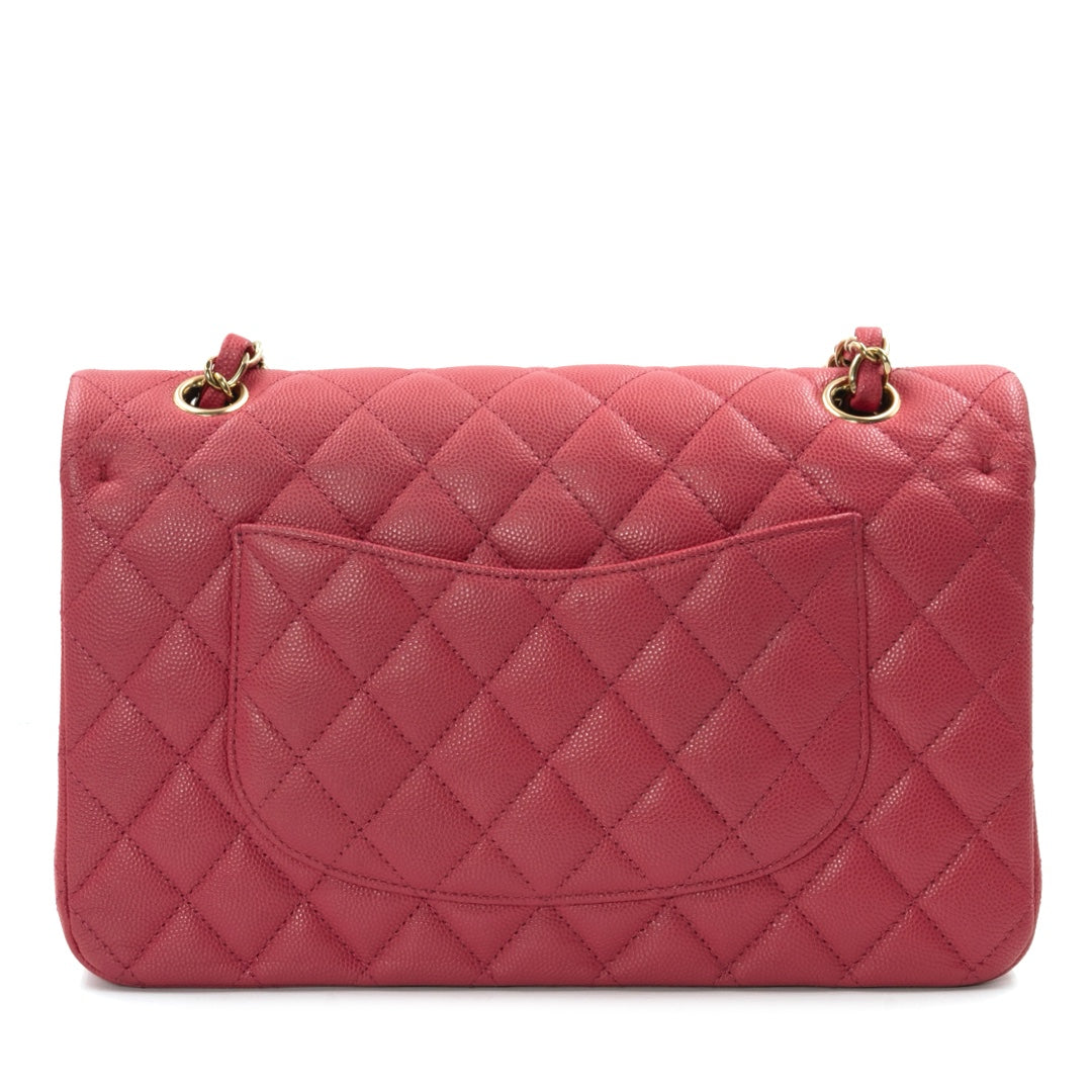 Chanel Medium Classic Double Flap Shoulder Bag in Pink Quilted Caviar Leather - Gemaee  UAE