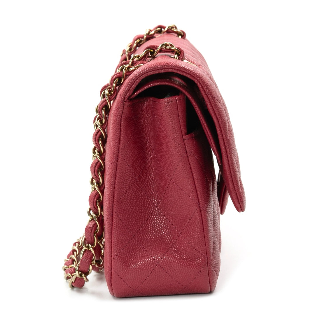 Chanel Medium Classic Double Flap Shoulder Bag in Pink Quilted Caviar Leather - Gemaee  UAE