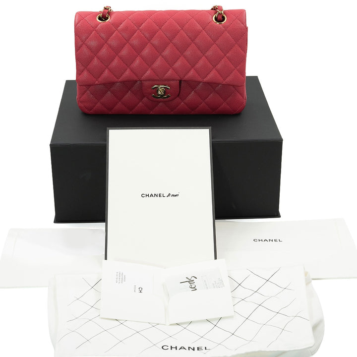 Chanel Medium Classic Double Flap Shoulder Bag in Pink Quilted Caviar Leather - Gemaee  UAE