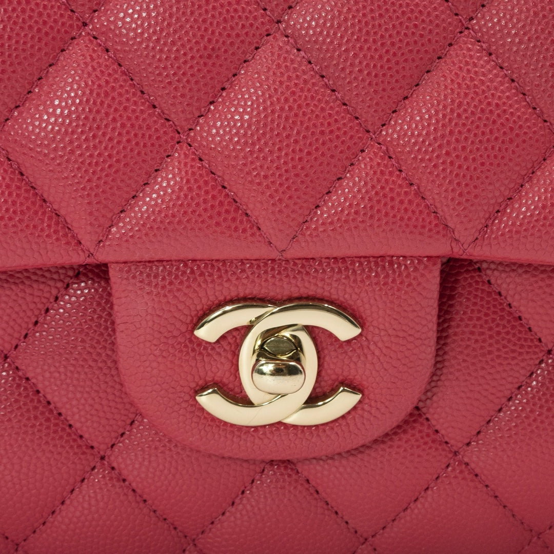 Chanel Medium Classic Double Flap Shoulder Bag in Pink Quilted Caviar Leather - Gemaee  UAE