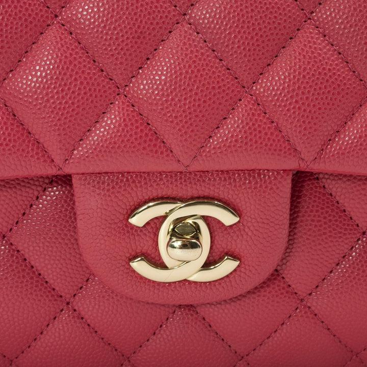 Chanel Medium Classic Double Flap Shoulder Bag in Pink Quilted Caviar Leather - Gemaee  UAE