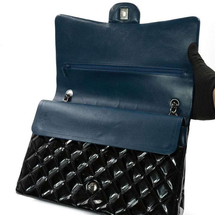 Chanel Black Maxi Classic Double Flap Bag in Patent Leather with Silver Tone Hardware - Gemaee  UAE