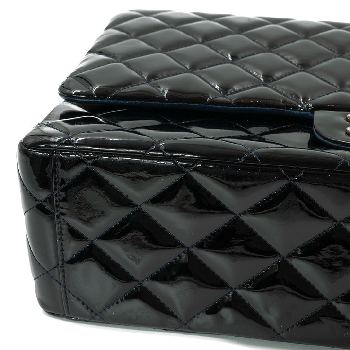 Chanel Black Maxi Classic Double Flap Bag in Patent Leather with Silver Tone Hardware - Gemaee  UAE