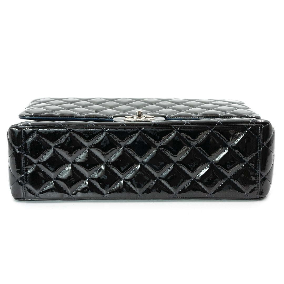 Chanel Black Maxi Classic Double Flap Bag in Patent Leather with Silver Tone Hardware - Gemaee  UAE
