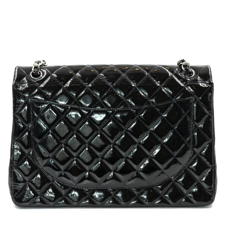 Chanel Black Maxi Classic Double Flap Bag in Patent Leather with Silver Tone Hardware - Gemaee  UAE