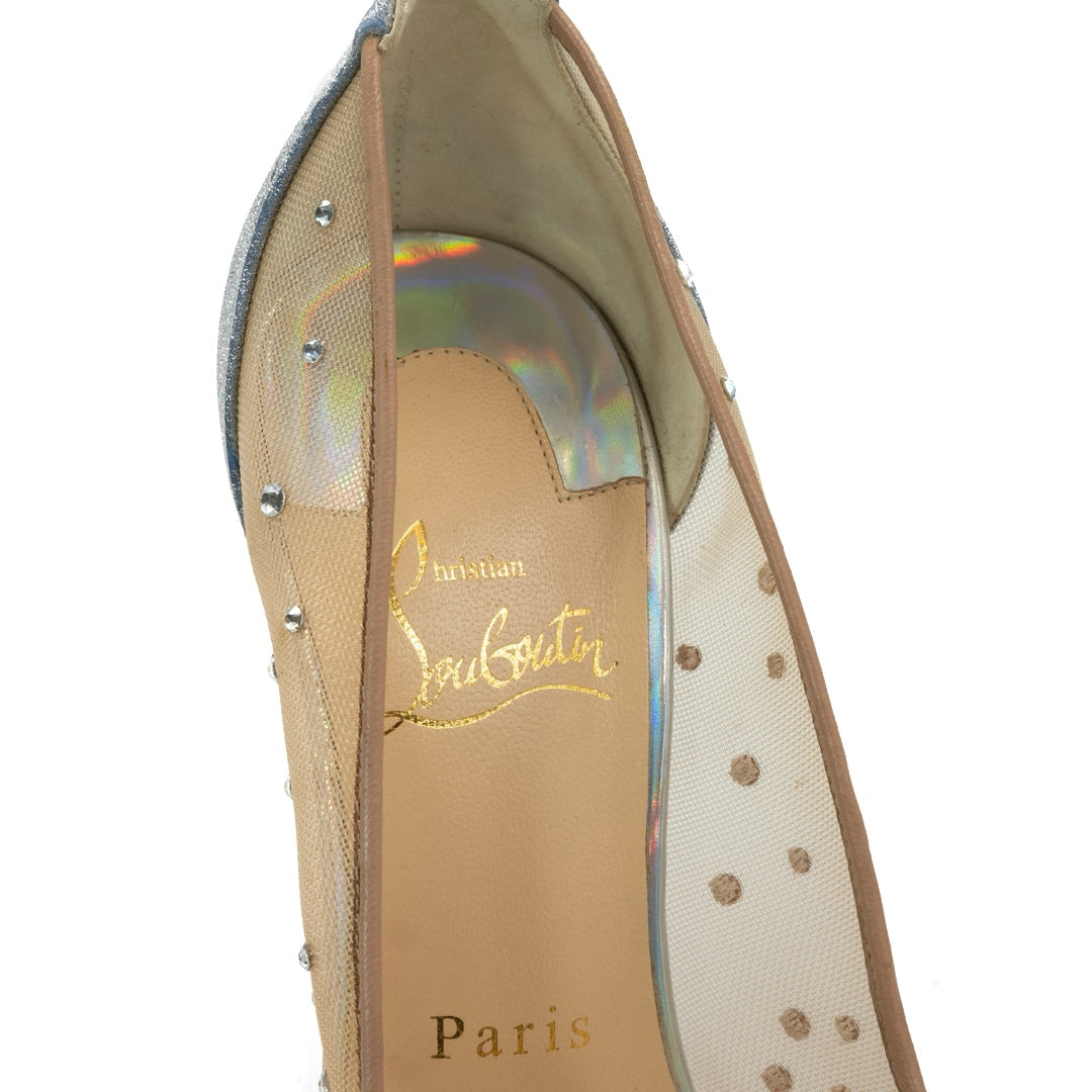 Christian Louboutin Follies Strass Sheer Mesh Crystal Pumps with Glitter Heel - Gemaee  UAE