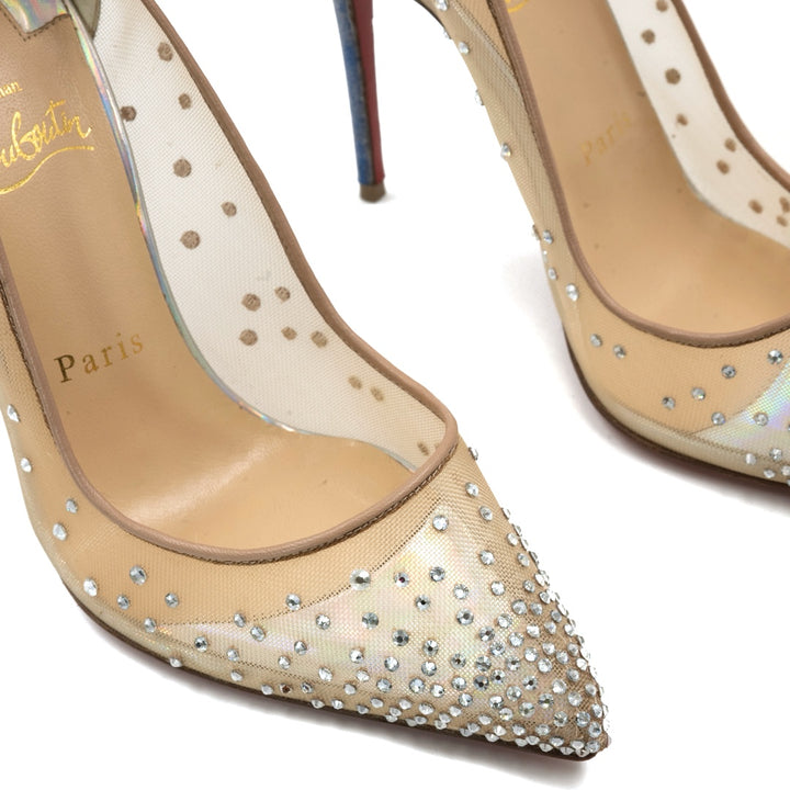 Christian Louboutin Follies Strass Sheer Mesh Crystal Pumps with Glitter Heel - Gemaee  UAE