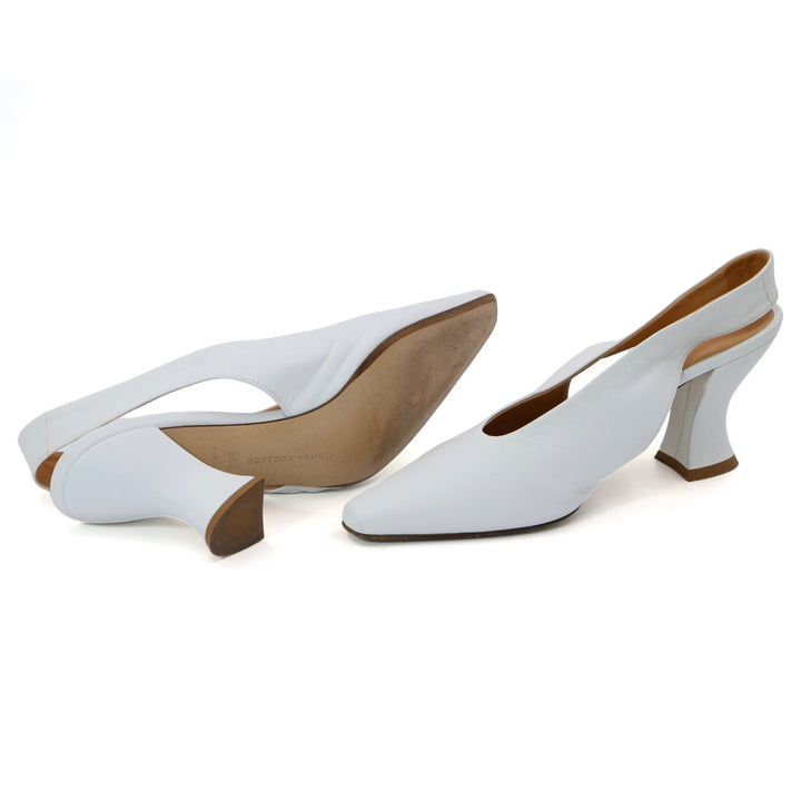 Bottega Veneta White Almond shape Slingback Pumps