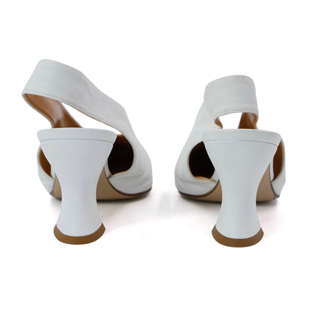 Bottega Veneta White Almond shape Slingback Pumps