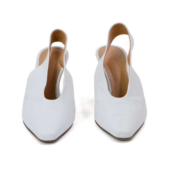 Bottega Veneta White Almond shape Slingback Pumps