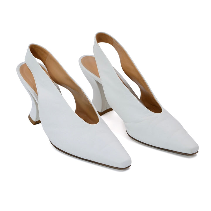 Bottega Veneta White Almond shape Slingback Pumps