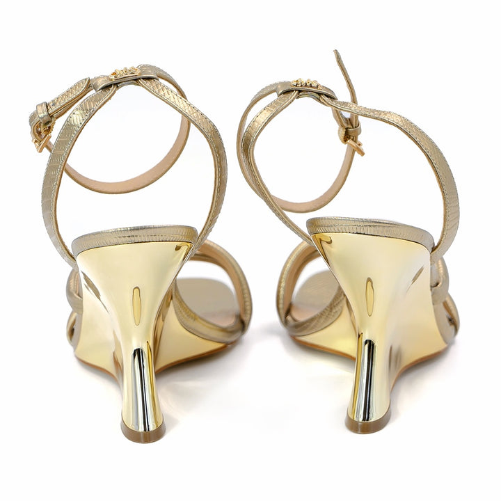 Michael Kors Nadina Metallic Lizzard Embossed Leather wedge sandals