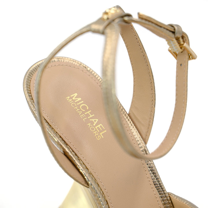 Michael Kors Nadina Metallic Lizzard Embossed Leather wedge sandals